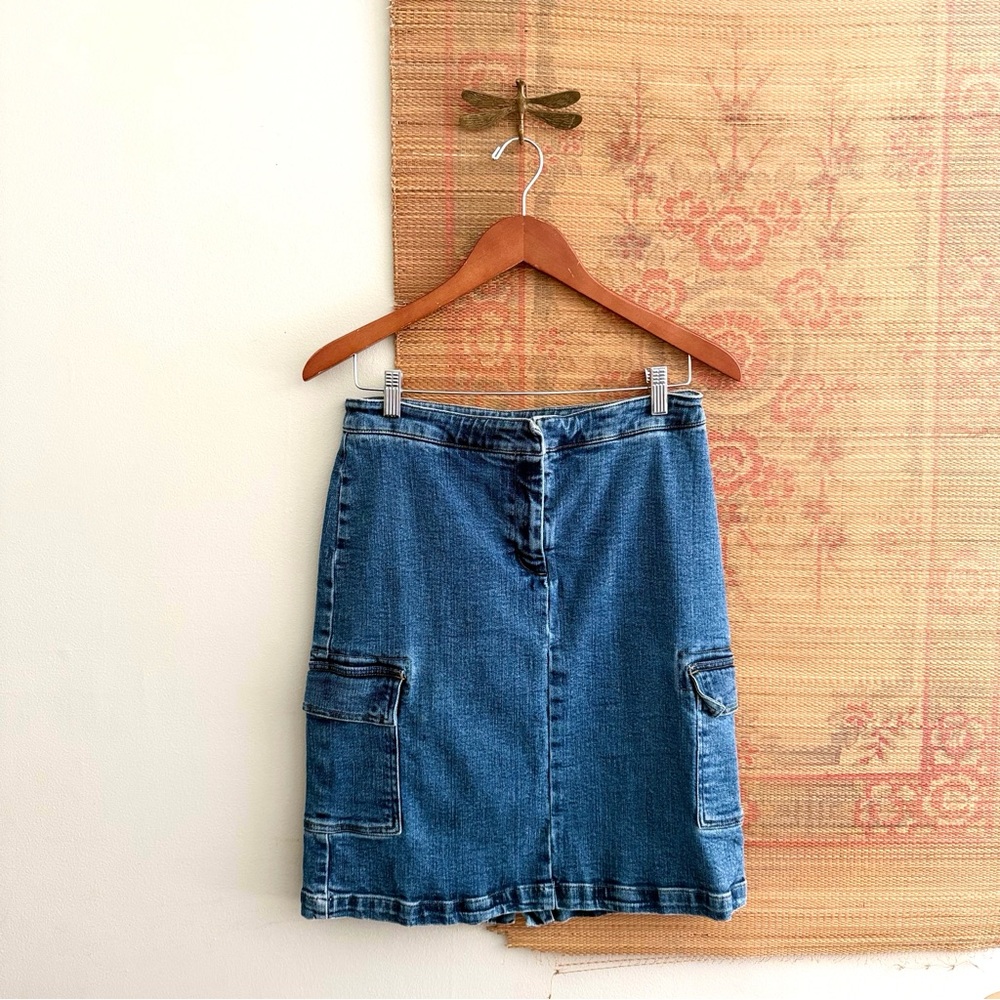 Y2K MidRise Denim Knee Length Cargo Skirt size 6
